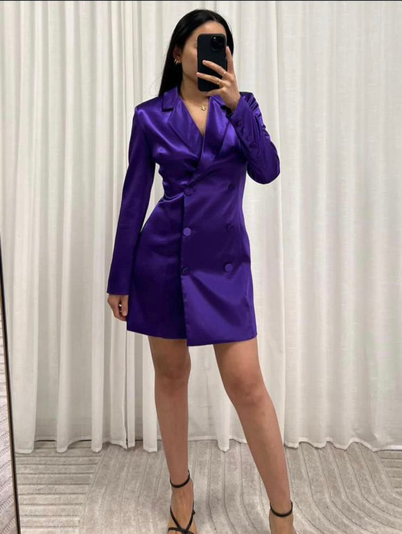 Purple Satin Blazer Dress