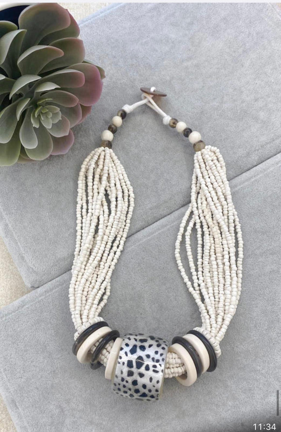 Zebra Beaded Statement Necklace