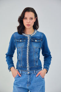 Pearl and Rhinestone Denim Jacket