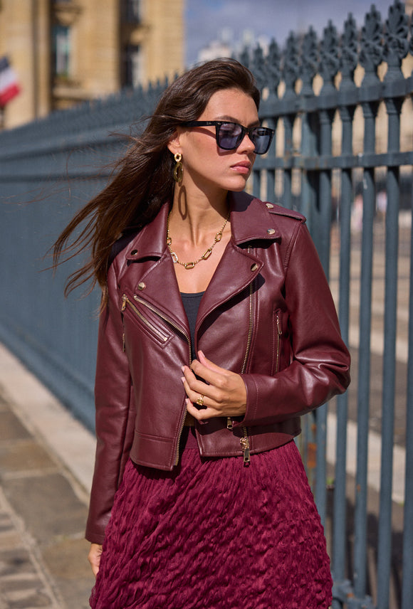 Casey Burgundy biker Jacket