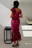 Roxy Boat Neck Abstract Print Frill Midi Pink