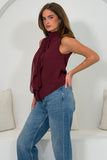Faye Ruffle Sleeveless Top Wine
