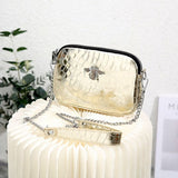 Glossy light gold genuine leather Bee bag