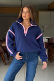 Lulu Contrast Binding 1/4 Zip Fleece Navy