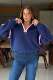 Lulu Contrast Binding 1/4 Zip Fleece Navy