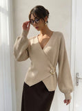 Beige Knitted Wrap Top