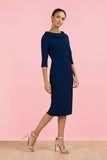 Navy Kennedy Roll Collar Pencil Dress