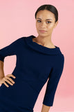 Navy Kennedy Roll Collar Pencil Dress
