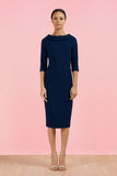 Navy Kennedy Roll Collar Pencil Dress