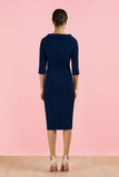 Navy Kennedy Roll Collar Pencil Dress