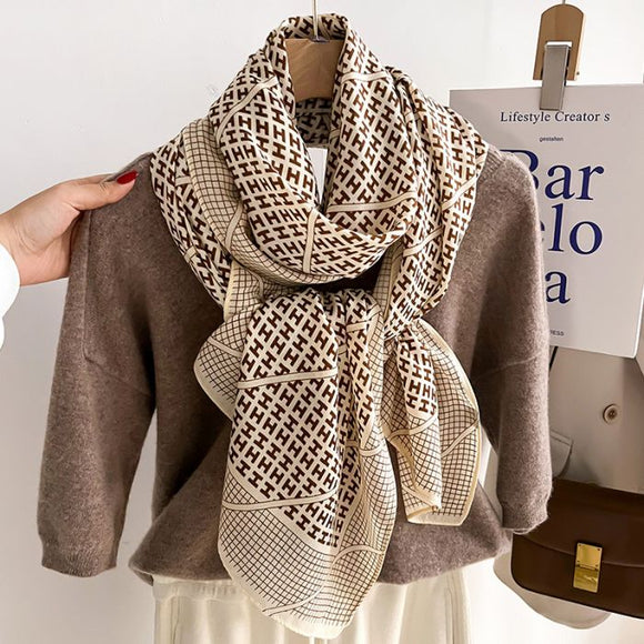 Designer inspired H print cotton scarf in Beige