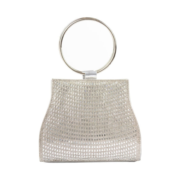 Glamour Evening Clutch with Circular Handle in Silver