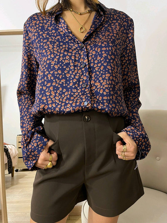 Navy/Brown Satin blouse