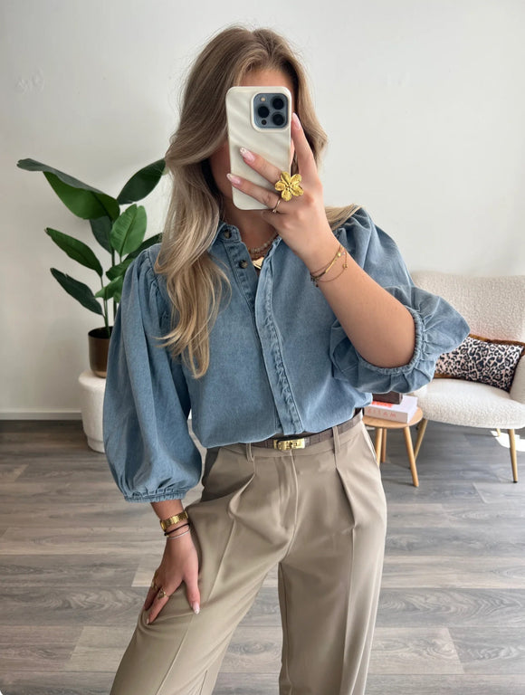 Balloon Sleeve Denim Shirt