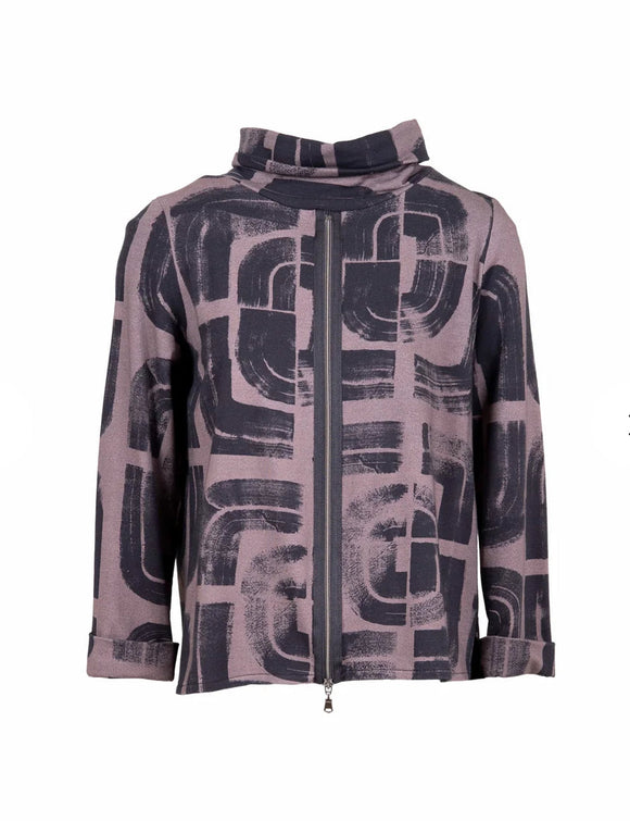 Peruzzi Centre Zip Print Top - Brown