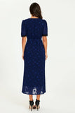 Navy Polka Dot Lace Trim Dress