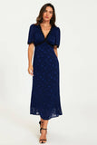 Navy Polka Dot Lace Trim Dress