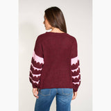 Striped Sleeve Italian Wool Blend Jumper in Berry/Fuchsia