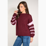 Striped Sleeve Italian Wool Blend Jumper in Berry/Fuchsia