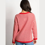 Striped Long Sleeve Italian Wool Blend Jumper in Red/Cream