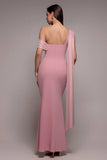 Lurex Pleated Bardot One Shoulder Cape Maxi Dress