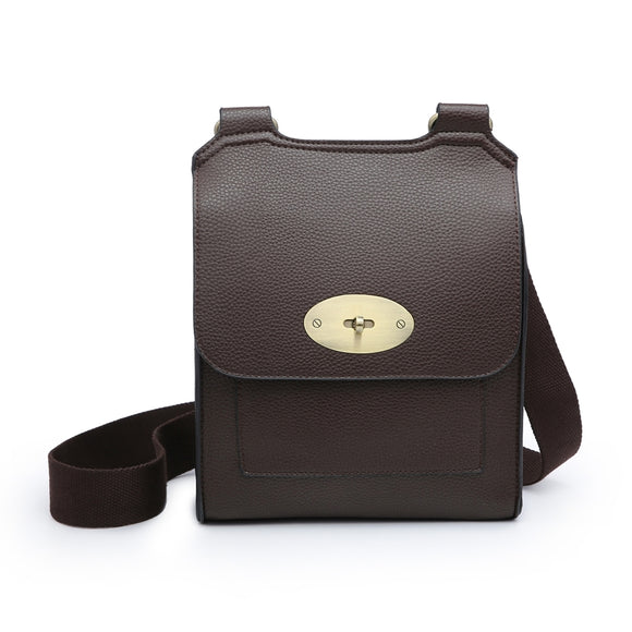 Black Flap Over Messenger Bag With Metal Clasp