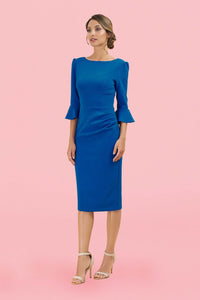 Colbalt Blue ODELLE 3/4 Fluted Sleeve Pencil Dress
