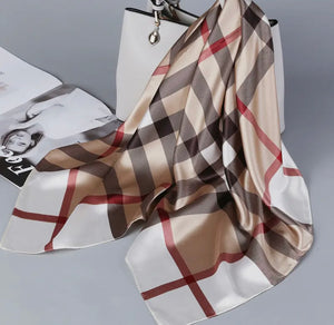 Beige Checked satin scarf