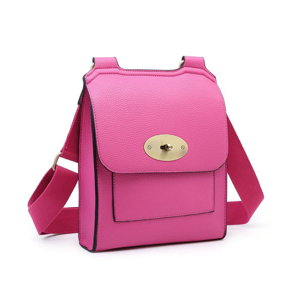 Fuschia Pink Flap Over Messenger Bag With Metal Clasp