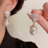 Pearl crystal drop earring