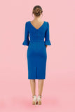 Colbalt Blue ODELLE 3/4 Fluted Sleeve Pencil Dress