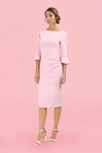 Pale Pink ODELLE 3/4 Fluted Sleeve Pencil Dress