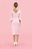 Pale Pink ODELLE 3/4 Fluted Sleeve Pencil Dress