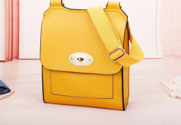 Yellow Flap Over Messenger Bag With Metal Clasp