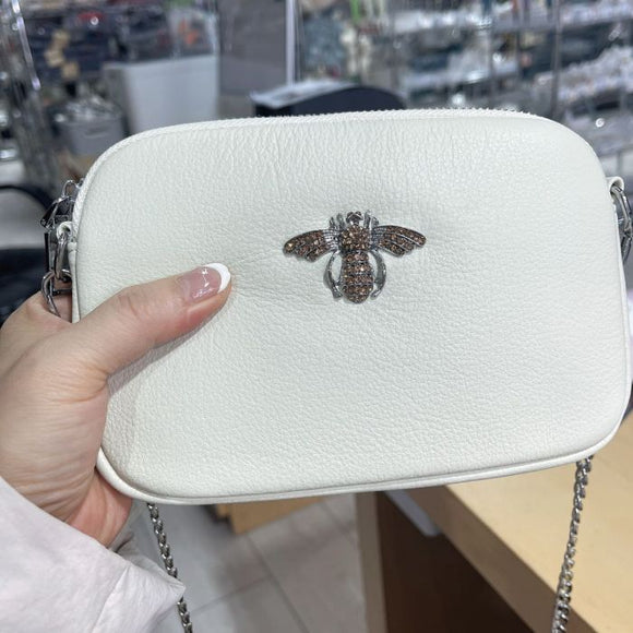 Crystal Bee beige leather pouch