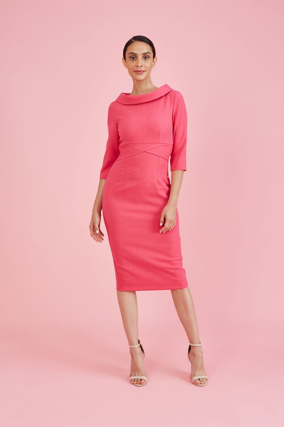 Hot Pink Kennedy Roll Collar Pencil Dress