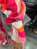 Pink/orange floral wrap dress