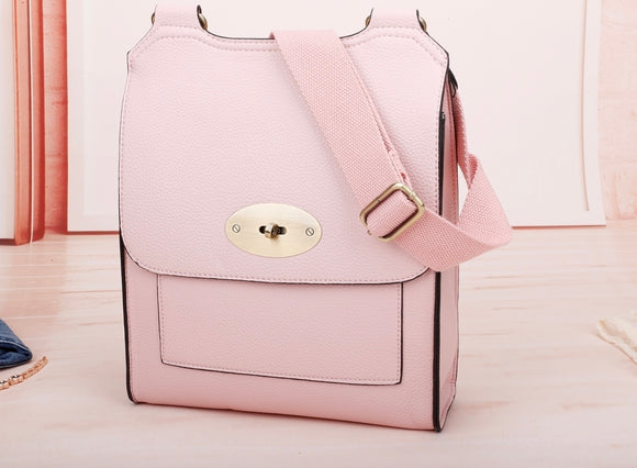 Pink Flap Over Messenger Bag With Metal Clasp