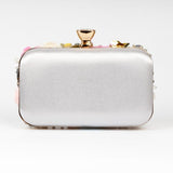 Hand craft floral Embellished Clutch Bag in Silver