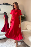 Minta Bow Detail Short Sleeve Midi Dress Red