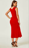 Bardot Pleated Midi Dress in Red