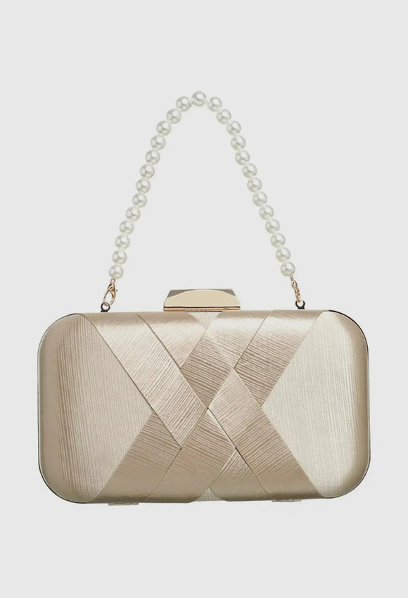 Gold Pearl top handle clutch bag