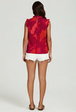 Abstract Print Frill Trim Blouse