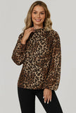 Leopard Print Foil Long Sleeve High  Neck Top in Brown