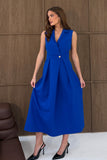 Cameron Collared Tailored Gold Button Shirt Dress Cobalt