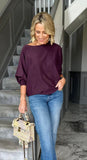 KATE & PIPPA ELBA PEARL DETAIL KNIT JUMPER IN BURGUNDY