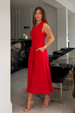 Hazel Tailored Sleeveless Midi Dress Red
