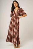 Dot Print Angel Sleeve Brown Dress