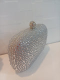 SILVER DIAMANTE EMBELLISHED CLUTCH BAG