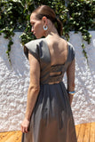 Kameya grey wrap v neck dress
